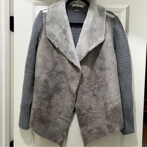 AMS Pure Luxury Wool Vegan Suede Fur Sweater Jacket Size 8